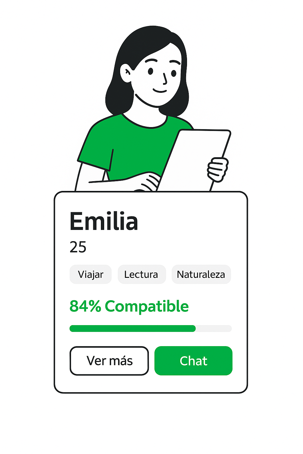 Interfaz de la app Compi mostrando el proceso de matching